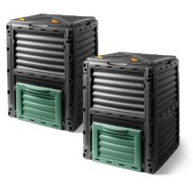 Spetebo - Kunststoff Kompostierer 83 x 61 cm schwarz - 2er Set - Komposter 300 l mit Deckel und Entleerungs-Luke
