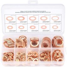Aougo - Kupfer-Metall-Unterlegscheiben, Dichtungsringdichtungen, flache Unterlegscheiben, O-Ring mit Box zum Abdichten – 200 Stück/M5 M6 M8 M10 M12