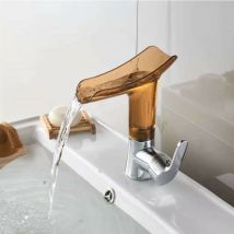 Gotrays - Kupfer-wasserfall-waschbecken, Warm- Und Kaltwasser, Badezimmerschrank, Waschbecken, Haushalts-aufsatzwaschbecken, Wasserhahn, Braun