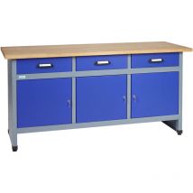 Kupper - tabli Küpper 12157, 170x84x60 cm, 3 tiroirs, 3 portes, charge max. 300 kg, plan de travail en hêtre massif 30 mm