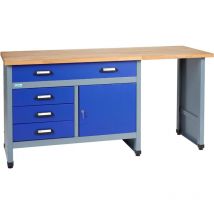 Kupper - Küpper établi modèle 12037, l. 170 cm, 1 porte, 4 tiroirs, bleu outremer
