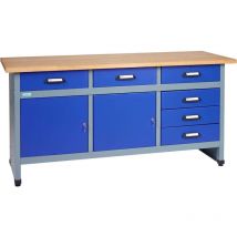 Kupper - Küpper établi modèle 12177, l. 170 cm, 2 portes, 6 tiroirs, bleu outremer
