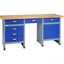 Kupper - Küpper établi modèle 12577, l. 170 cm, 1 porte, 6 tiroirs, bleu outremer