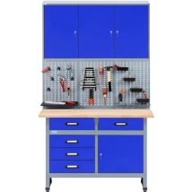 Küpper Sparset 70424-7, 120 cm, Werkbank, Hängeschrank, Lochwand, ultramarinblau