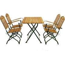 Kurgarten - Garnitur bad tölz 5-teilig (2x Stuhl, 2x Armlehnensessel, 1x Tisch 70x110cm eckig), Flachstahl grün + Robinie, klappbar
