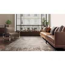 Lord Of Rugs - Kuza Border Abstract Modern Distressed Soft Velvety Silky Rug Beige Large 160x230 cm (5'3'x7'7')