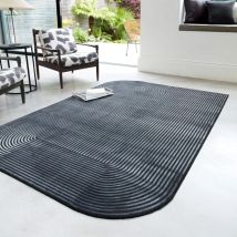 Kuza Shape Rug Soft Silky Curved Edges Abstract Modern Plain Striped Rug in Black / Charcoal 200 x 290 cm Xlarge