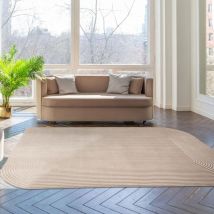 Lord Of Rugs - Kuza Shape Rug Soft Silky Curved Edges Abstract Modern Plain Striped Rug in Gold / Cream 200 x 290 cm Xlarge
