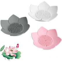 3-teilige Lotus-Seifenschale, Lotus-Silikon-Seifenschale, Komfort-Lotus-Seifenbox, für Badezimmer, Küche, Duschraum, Waschküche oder Garderobe (drei