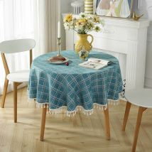 Nappe ronde en coton et lin Nappe à franges anti-taches Protège-table lavable 140x140cm - KZQ