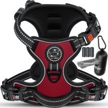 Harnais sans traction ni étranglement pour chiens et chiots Harnais respirant & souple réfléchissant Harnais no pull avec rouleaux de sacs Rouge