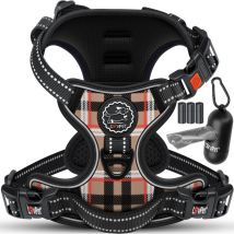 Harnais sans traction ni étranglement pour chiens et chiots Harnais respirant & souple réfléchissant Harnais no pull avec rouleaux de sacs Beige / xs