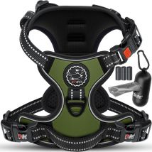 Harnais sans traction ni étranglement pour chiens et chiots Harnais respirant & souple réfléchissant Harnais no pull avec rouleaux de sacs l / Kaki