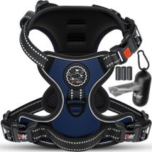Harnais sans traction ni étranglement pour chiens et chiots Harnais respirant & souple réfléchissant Harnais no pull avec rouleaux de sacs s / Bleu