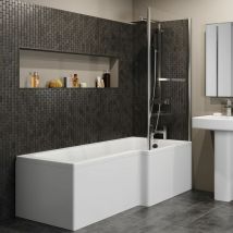 L Shaped Shower Bath Right Hand Bathtub 1700mm Screen & Rail Front Panel Acrylic - White