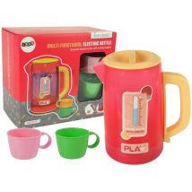 La bouilloire électrique rose s'allume et joue des sons sur l'eau