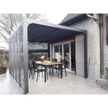 Pergola Bioclimatica 240x300 In Alluminio Con Tenda E Pannelli Grigio Antracite