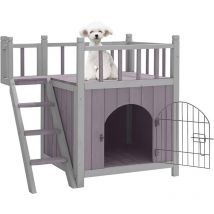 La maison pour chiots est équipée d'une porte grillagée robuste et améliorée et est conçue avec un balcon, un salon et des escaliers latéraux pour