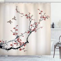 Linghhang - La Nature Rideau de Douche, Oiseaux de Style Art, Tissu Ensemble de Décor de Salle de Bain avec Crochets, 180 cm x 180 cm, Noir Bourgogne