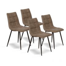 Pack de cuatro sillas de comedor estilo industrial con asiento y respaldo en microfibra modelo Barcelona en color Visón