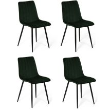 La Silla Española - Lot de quatre chaises de salle à manger de style vintage avec assise et dossier en velours vert bouteille Modèle Denia
