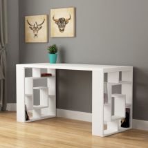 Decortie - Labirent Modern Desk With Bookshelf Legs - White - White