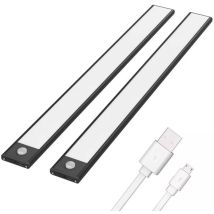 Lablanc - 2 Pièce Lampe de Placard, 68 led Éclairage de Placard avec Détecteur de Mouvement 3 Modes d'Éclairage,Lampe Led Barre Rechargeable de 2200