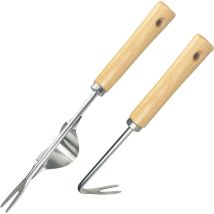 2 Pieces Stainless Steel Manual Weeder Tool, with Ergonomic Wooden Handle, Root Puller Gouge Weeding Tool, for Removing Weeds from Gardens,