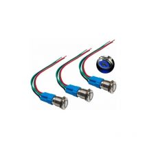 3Pcs Premium 12V 3A Interrupteur à Bouton-Poussoir Momentané, Commutateur Bouton-Poussoir 12mm, Bleu led Interrupteur Etanche IP66 avec Fil de Prise