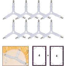 Lablanc - 8 Pièces Drap de Lit Attaches, Réglable élastiques Triangle Sangles de Soutient pour Drap-Housse et Drap Plat Draps de Lit, Matelas, Canapé