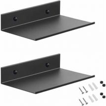 Tagères Murales en Métal, 2 Pièces 20 cm Tablette Flottante Noire, Étagère de Douche Murale, Étagère Rectangulaire Murale avec Trous et Vis pour