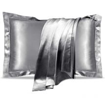 Lablanc - Lot de 2 taies d'oreiller en satin grise, idéales pour la santé des cheveux et de la peau, taies d'oreiller en soie de qualité supérieure