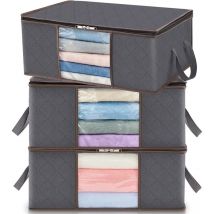 Lot de 3 Sac de Rangement Vetement 35L, Boîte de Rangement sous lit Pliable, Housse Rangement Couette Organisateur de Placard, Fenêtre Transparente