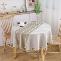 Nappe de ferme avec pompon à coutures lourdes, Nappe en coton et lin anti-poussière pour décoration de table à manger de cuisine (rond, 60 pouces,