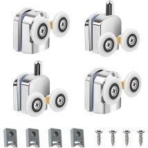 Roulettes de Porte de Douche, Lot de 4 roulettes porte de douche doubles 23 mm, durables et silencieuses, pour portes en verre de 3 à 6 mm