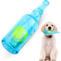 Lablanc - Rubber Bottle Dog Toy, Interactive Squeaky Puppy Toys, Bite Resistant Teething Toy for Small Medium Dogs (Blue)