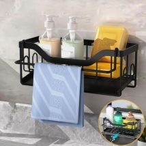 Schwammhalter für die Küchenspüle, wandmontierter Küchenspülen-Organizer mit Abtropfschale, Küchenspülen-Aufbewahrung mit Handtuchhalter,