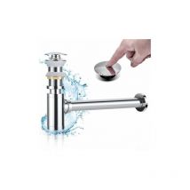 Siphon Lavabo avec Bonde Lavabo Pop-up sans Trop-plein, Ensemble Vidage et Siphon Salle de bain, Kit Siphon Bonde Lavabo Design Automatique en Laiton