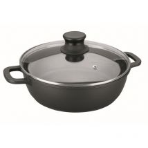 Faitout bas 28 cm en fonte d'aluminium couvercle en verre - Lacor