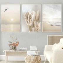 Lot de 3 affiches murales élégantes pour le salon - Images décoratives pour chambre à coucher - Coucher de soleil - Plage - Sans cadre (30 x 40 cm)