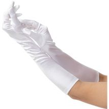 Ladies Satin Long White Opera Gloves - Perfect for Party, Prom, Evening, Wedding, Bridal - White