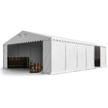 Toolport - Stabiles Lagerzelt 8x12 m Zelthalle mit Bodenrahmen und Dachverstärkung pvc Plane 800 n weiß 100% wasserdicht Seitenhöhe 2,6 m Weidezelt
