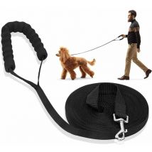 Trimec - Laisse de Dressage pour Chien Longe de Chien Sangle Laisse Longue avec Poignée Rembourrée Pour Chiens de Petites à Grandes Taille -10M, Noir