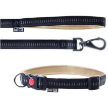 Laisse Et Collier Soft Style Avec Duo Securité Rembourré - Taille L (33 À 53 Cm) - Longueur 120 Cm Nylon Beige Noir - Accessoires Pour Animaux - 