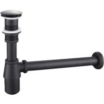Laiton Siphon de Lavabo, Universel Syphon avec 200mm Tube Plongeur, 1 1/4 x 32mm Réglable Sifon Anti Odeur Anti-fuite, Noir