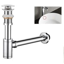 Waschbecken-siphon Aus Messing + Ablaufgarnitur, Universelles Design, Siphon 45 X 40/50 Mm, Ausziehbarer Verlängerungsschlauch, Geruchsdicht Und 