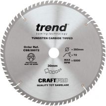 Trend - Lama per sega circolare CraftPro tct, diametro 300 mm x 72 denti x foro 30 mm, punta in carburo di tungsteno, CSB/30072