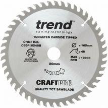 Lama per sega circolare CraftPro Trimming Crosscut tct, diametro 165 mm x 48 denti x foro 20 mm, punta in carburo di tungsteno, CSB/16548B - Trend