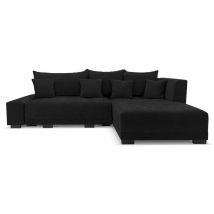 Sofiland - LaMasia Universal-Ecksofa Links und Rechts 3-Sitzer L-Ecksofa mit Schlaffunktion, Bettzeugablage, Schwarz