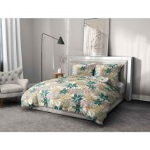Parure de couette 3 pieces coton 57 fils vert 240 x 260 cm - amazonie fougere
